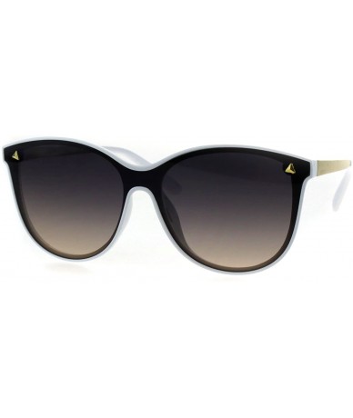 Shield Oceanic Gradient Color Lens Shield Horn Mod Trendy Sunglasses - White Black Brown - C318EXLZXWD $23.61