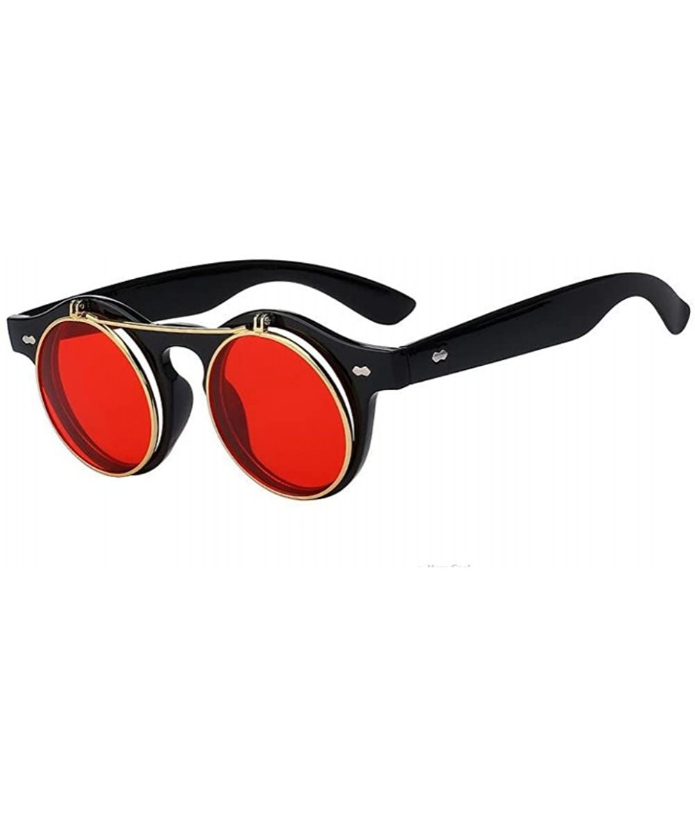 Round Women UV400 Retro Vintage Sunglasses Men Flip Up Round Shade Glass Eyeglasses - Black Red - C518C8KN75H $17.08