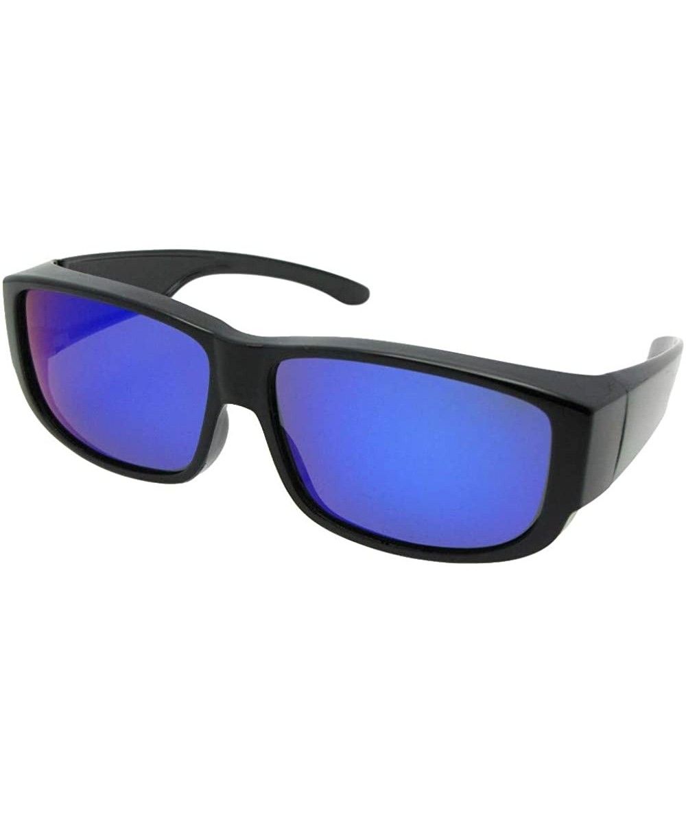 Rectangular Medium Fit Over Polarized Sunglasses F27 - Black Frame-blue Mirror Gray Lenses - CE18G288385 $31.01