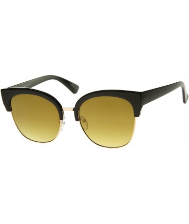 Cat Eye Modern Oversized Half-Frame Color Mirror Flat Lens Cat Eye Sunglasses 58mm - Black / Gold Mirror - CX12GSJNPTV $21.06