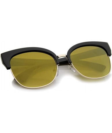 Cat Eye Modern Oversized Half-Frame Color Mirror Flat Lens Cat Eye Sunglasses 58mm - Black / Gold Mirror - CX12GSJNPTV $21.06