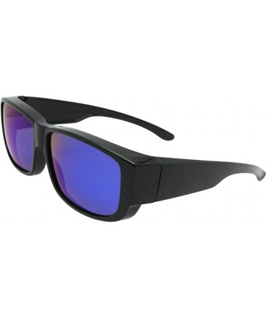 Rectangular Medium Fit Over Polarized Sunglasses F27 - Black Frame-blue Mirror Gray Lenses - CE18G288385 $31.01