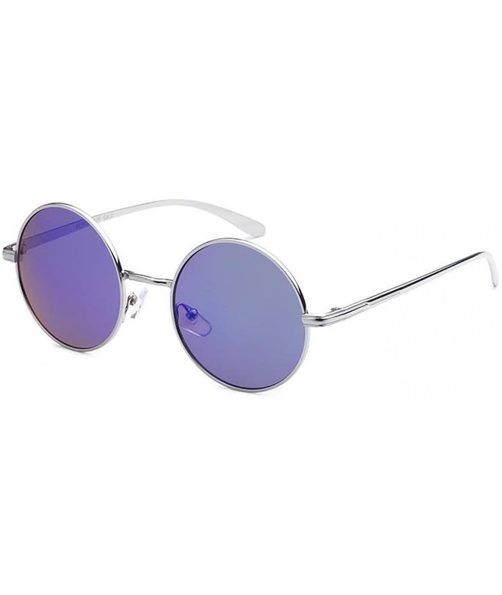 Round Metallic Round Sunglasses - Silver/Blue/Green - CI18DNG9A8H $17.63