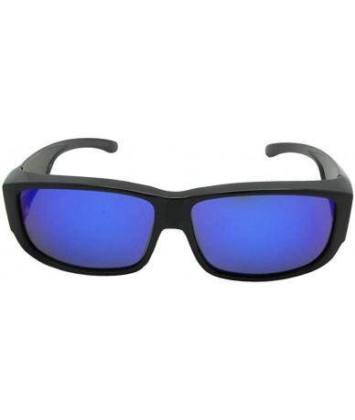 Rectangular Medium Fit Over Polarized Sunglasses F27 - Black Frame-blue Mirror Gray Lenses - CE18G288385 $31.01