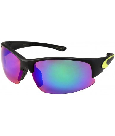 Semi-rimless Semi Rimless Sports Sunglasses w/Color Mirrored Lens 570024AM-REV - Matte Black - CO122X4419N $20.21