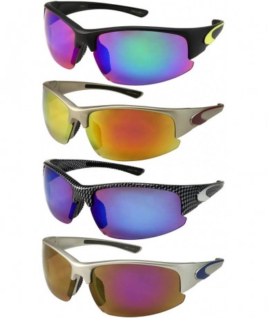 Semi-rimless Semi Rimless Sports Sunglasses w/Color Mirrored Lens 570024AM-REV - Matte Black - CO122X4419N $20.21