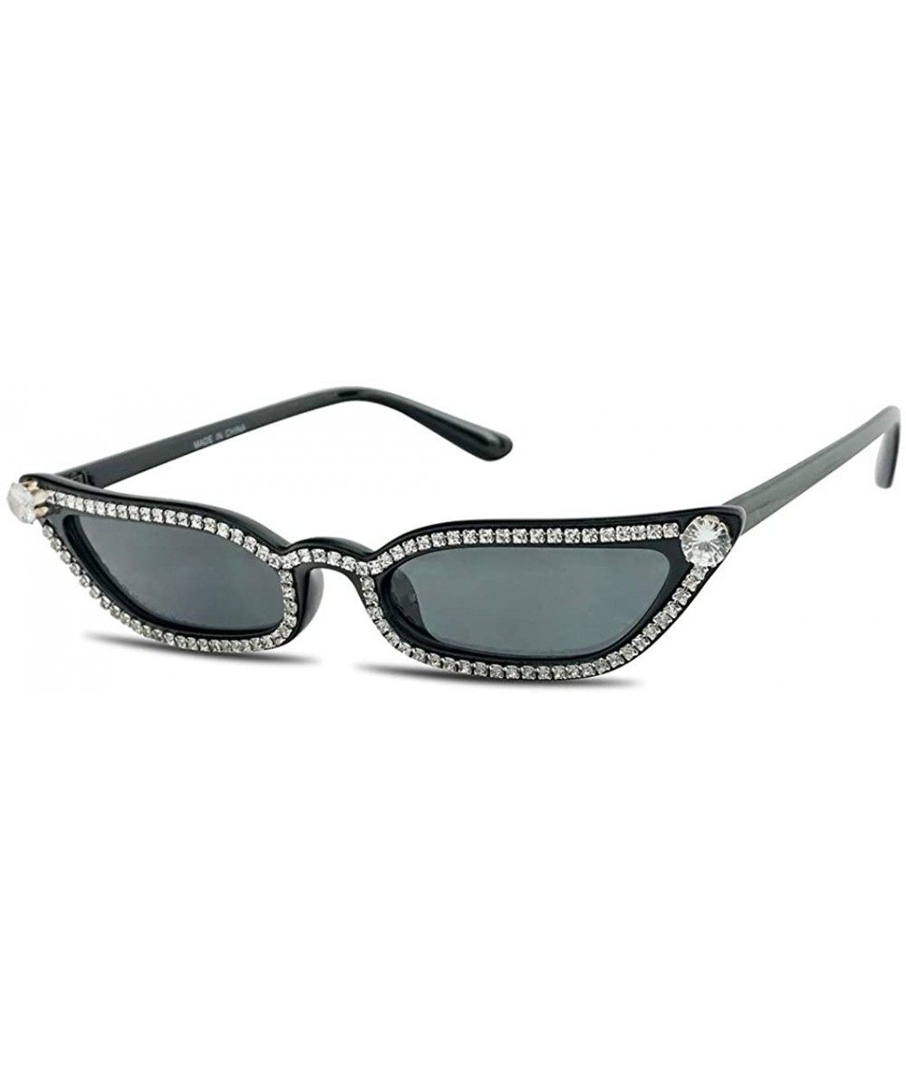 Rectangular Stunning Diamond Studded Small Narrow High pointy Cat Eye Rhinestone Sunglasses For Women - Black - C718WXM0MO9 $...