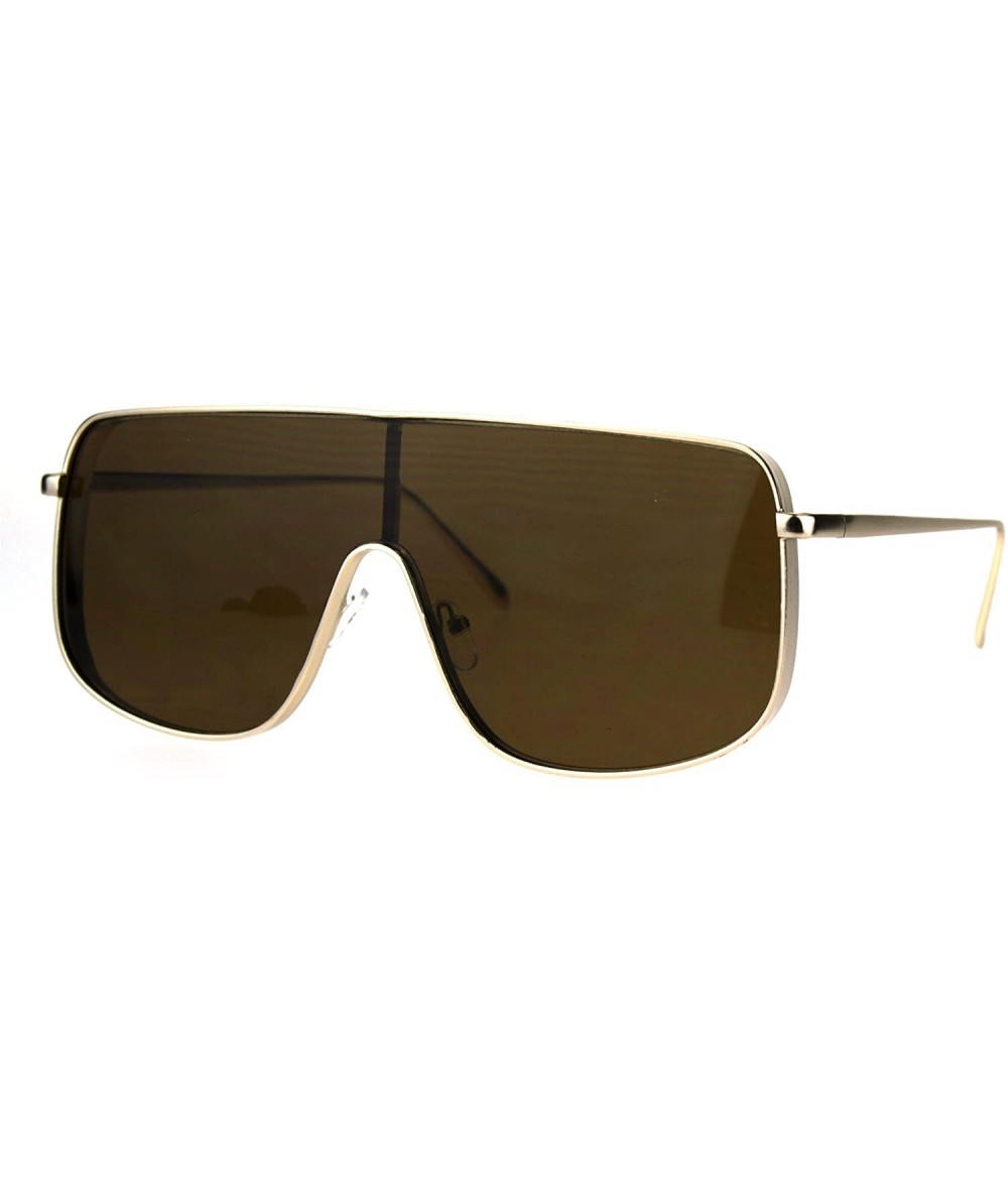 Oversized Super Oversized Sunglasses Futuristic Shield Metal Square UV 400 - Gold (Brown) - C6186NMR8KN $23.87