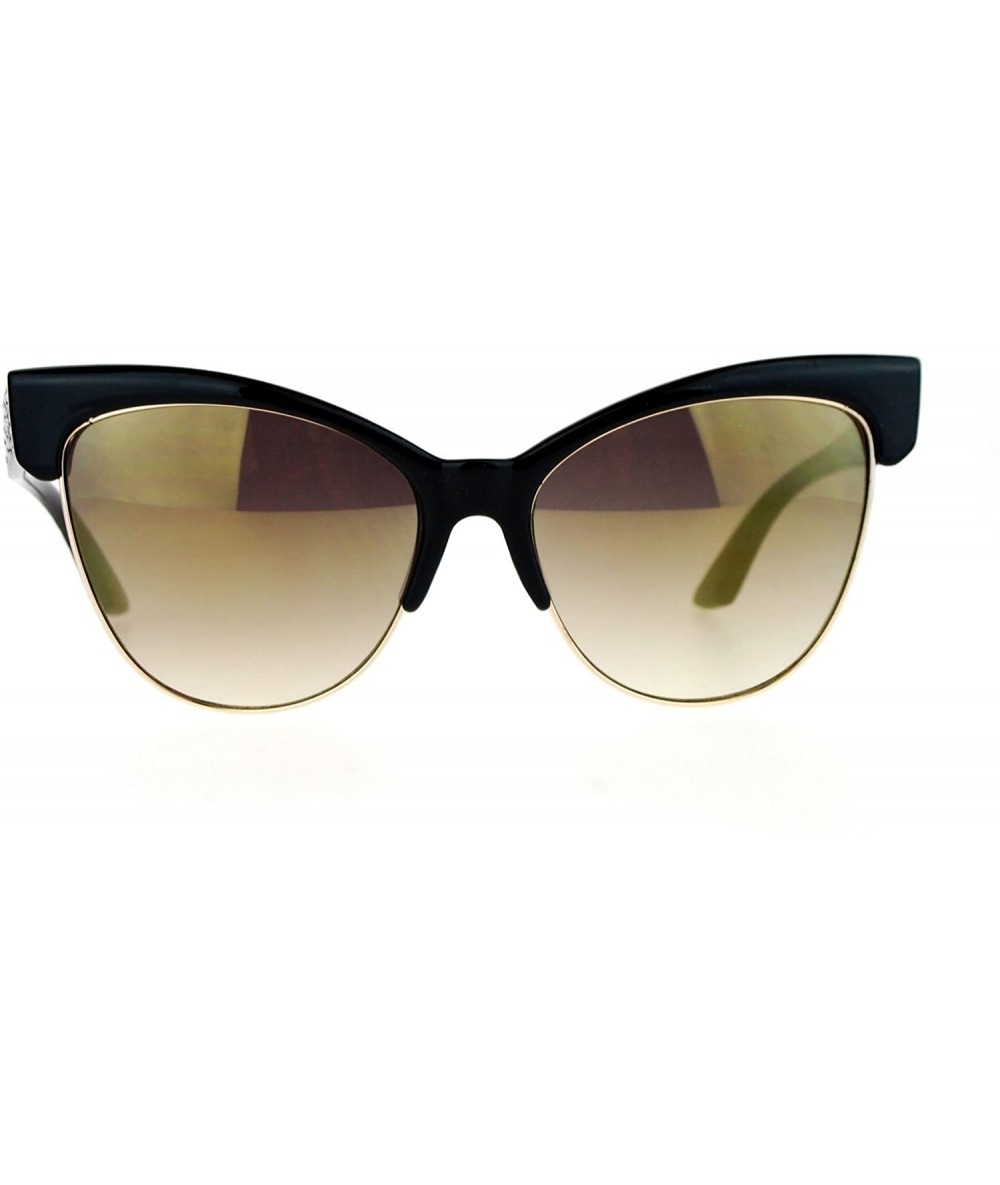 Cat Eye Mirrored Mirror Lens Half Horn Rim Cat Eye Womens Retro Sunglasses - Black Gold - CW12H5HA8O9 $23.55