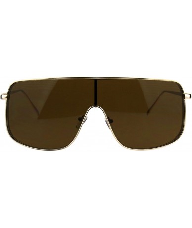 Oversized Super Oversized Sunglasses Futuristic Shield Metal Square UV 400 - Gold (Brown) - C6186NMR8KN $23.87