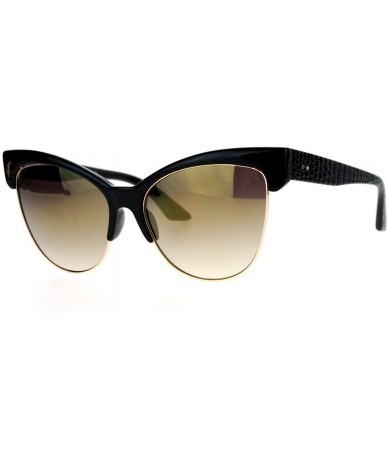 Cat Eye Mirrored Mirror Lens Half Horn Rim Cat Eye Womens Retro Sunglasses - Black Gold - CW12H5HA8O9 $23.55