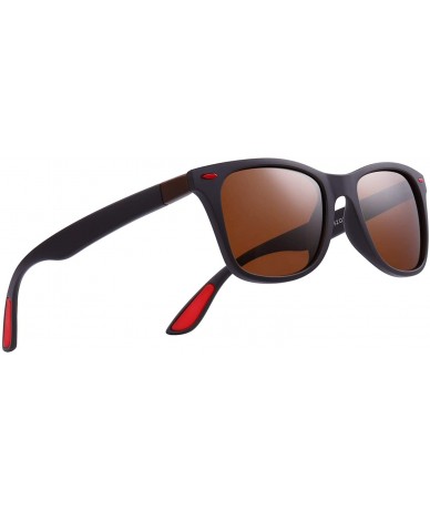 Square Ultra Lightweight Retro Rectangular Rivets Polarized Sunglasses-100% UV protection - Brown - CZ18MH7IZWE $33.92