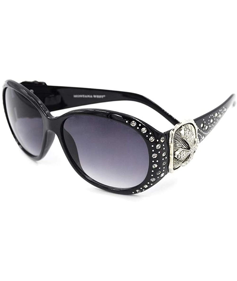 Wayfarer Wayfarer Tooled Sunglasses For Women Rhinestone Western UV 400 Protection Shades With Bling - Black - C7199HS4T2O $3...