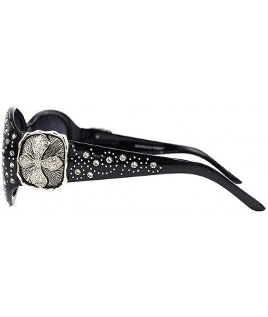 Wayfarer Wayfarer Tooled Sunglasses For Women Rhinestone Western UV 400 Protection Shades With Bling - Black - C7199HS4T2O $3...