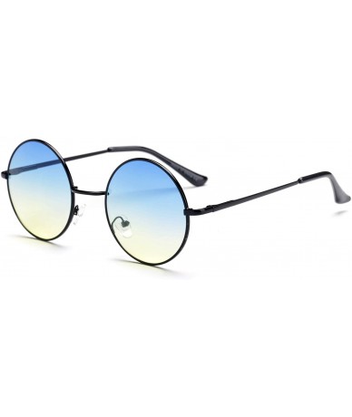 Goggle Unisex Round Fashion Sunglasses - Black/Blue - CU18WU87MA7 $48.24