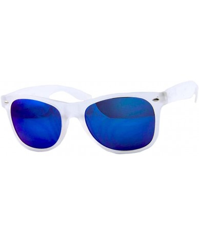 Square Men Women Retro Sunglasses Blue Mirror Lens Frost White Frame - C6185IHMWHR $17.93