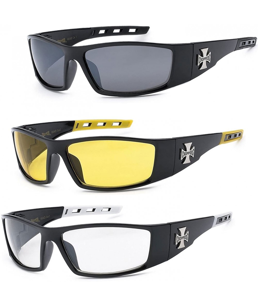 Wayfarer 3 Pairs Combo Sports Biker Motorcycle Riding Glasses Sunglasses - CV18E43LGX2 $35.33