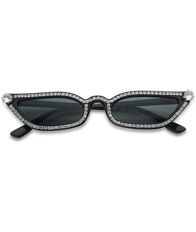 Rectangular Stunning Diamond Studded Small Narrow High pointy Cat Eye Rhinestone Sunglasses For Women - Black - C718WXM0MO9 $...