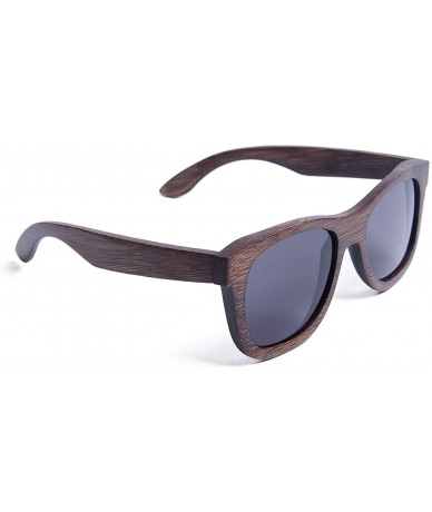 Square Polarized Bamboo Wood Sunglasses for Men Women - Handmade Sunglasses with Case - Gray - CH197AI7XZ7 $46.25