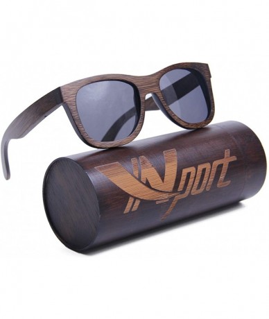 Square Polarized Bamboo Wood Sunglasses for Men Women - Handmade Sunglasses with Case - Gray - CH197AI7XZ7 $46.25