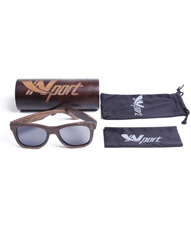 Square Polarized Bamboo Wood Sunglasses for Men Women - Handmade Sunglasses with Case - Gray - CH197AI7XZ7 $46.25