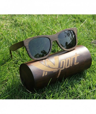 Square Polarized Bamboo Wood Sunglasses for Men Women - Handmade Sunglasses with Case - Gray - CH197AI7XZ7 $46.25