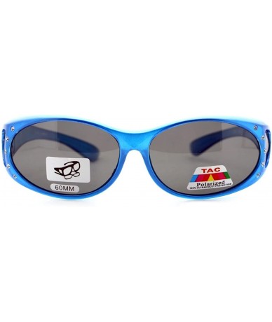 Oval Polarized Lens Fit Over Glasses Sunglasses Womens Oval Frame Rhinestones - Blue - C112HFY87KF $19.86