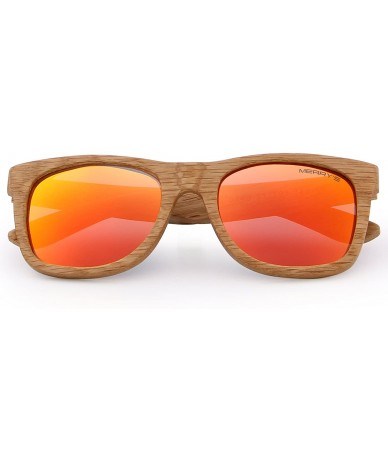 Square Men Wooden Polarized Sunglasses 100% UV Protection vintage Eyewear S5140 - Red - CK186CZS0NR $41.36