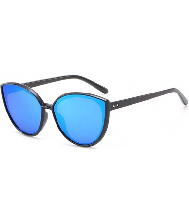 Oval Women Sunglasses Retro Bright Black Grey Drive Holiday Oval Non-Polarized UV400 - Bright Black Blue - CI18RLIYLY9 $18.98