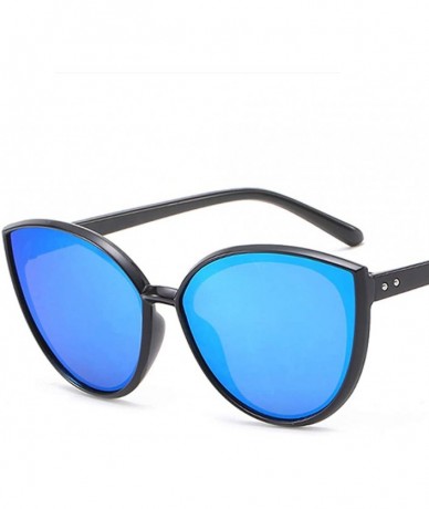 Oval Women Sunglasses Retro Bright Black Grey Drive Holiday Oval Non-Polarized UV400 - Bright Black Blue - CI18RLIYLY9 $18.98