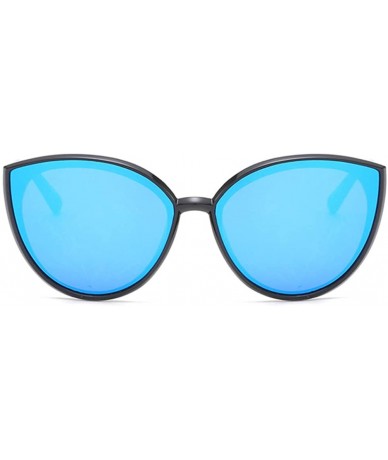 Oval Women Sunglasses Retro Bright Black Grey Drive Holiday Oval Non-Polarized UV400 - Bright Black Blue - CI18RLIYLY9 $18.98