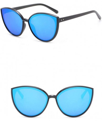 Oval Women Sunglasses Retro Bright Black Grey Drive Holiday Oval Non-Polarized UV400 - Bright Black Blue - CI18RLIYLY9 $18.98