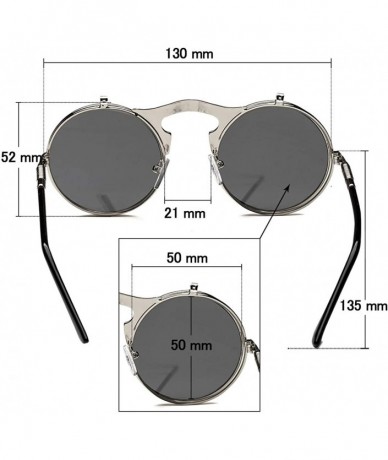 Aviator Round Sunglasses for Men Women 90's Retro Steampunk Style Flip Up Circle Sunglasses - Silver Frame/Blank Lens - CP18M...