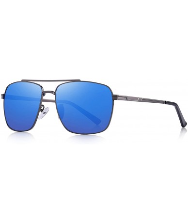 Square Rectangular Polarized Sunglasses for Men 100% UV protection - Blue Mirror - C518MH6IGYG $41.15