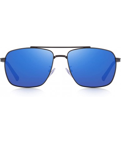 Square Rectangular Polarized Sunglasses for Men 100% UV protection - Blue Mirror - C518MH6IGYG $41.15