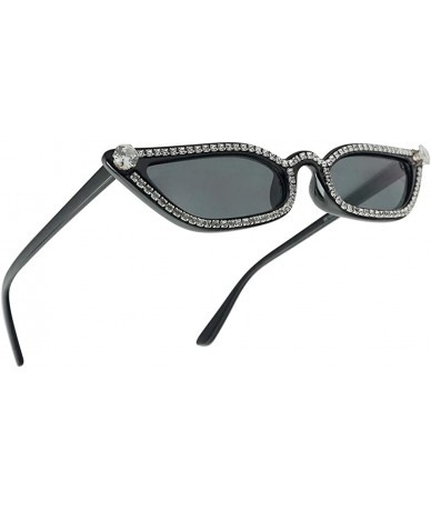 Rectangular Stunning Diamond Studded Small Narrow High pointy Cat Eye Rhinestone Sunglasses For Women - Black - C718WXM0MO9 $...