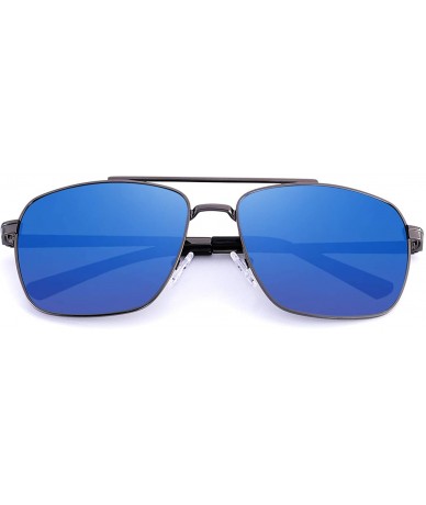 Square Rectangular Polarized Sunglasses for Men 100% UV protection - Blue Mirror - C518MH6IGYG $41.15