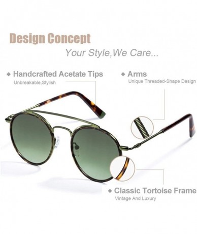 Aviator Sunglasses Women Men Retro Fashion Round Glasses UV400 Metal Acetate Green - Blue - CJ18YQU5IUA $27.14