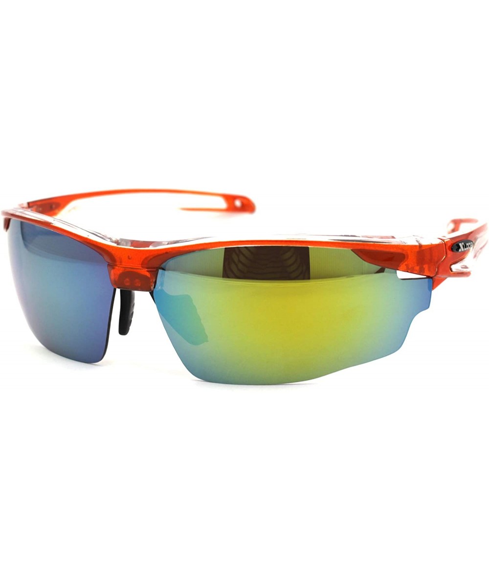 Sport Mens Aerodynamic Baseball Half Rim Sport Sunglasses - Orange Yellow Mirror - C4195ZA8KTE $23.68