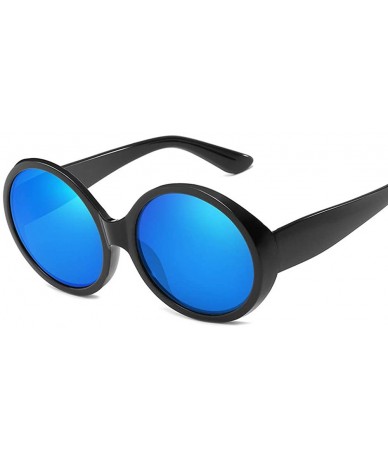 Goggle Round Sunglasses Sunglasses Personality Retro Sunglasses Hipster Sunglasses - Bright Black and Blue Mercury - CQ18TILS...