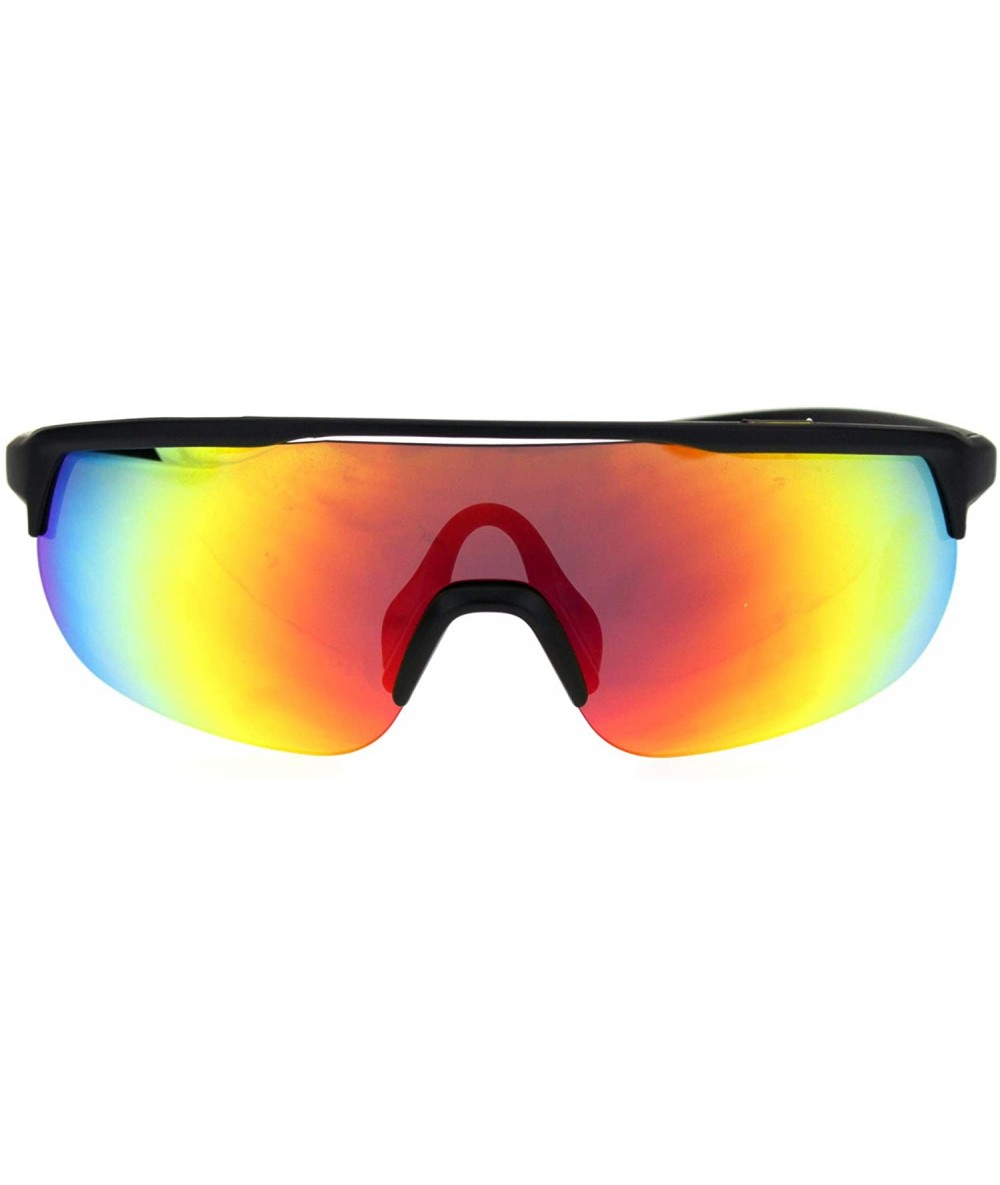 Shield Retro Mirror Lens Oversize Shield Robotic Half Rim Sunglasses - Matte Black Oil Slick Mirror - CL18SNCNECO $22.47