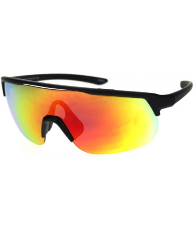 Shield Retro Mirror Lens Oversize Shield Robotic Half Rim Sunglasses - Matte Black Oil Slick Mirror - CL18SNCNECO $22.47