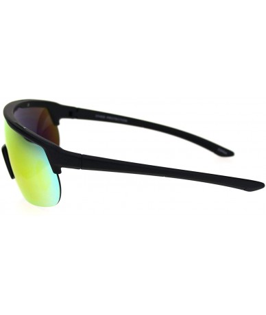 Shield Retro Mirror Lens Oversize Shield Robotic Half Rim Sunglasses - Matte Black Oil Slick Mirror - CL18SNCNECO $22.47