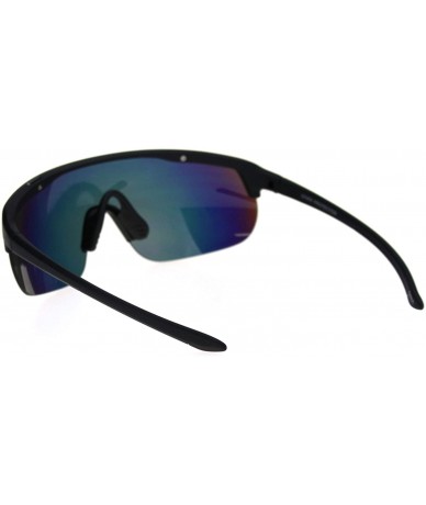 Shield Retro Mirror Lens Oversize Shield Robotic Half Rim Sunglasses - Matte Black Oil Slick Mirror - CL18SNCNECO $22.47