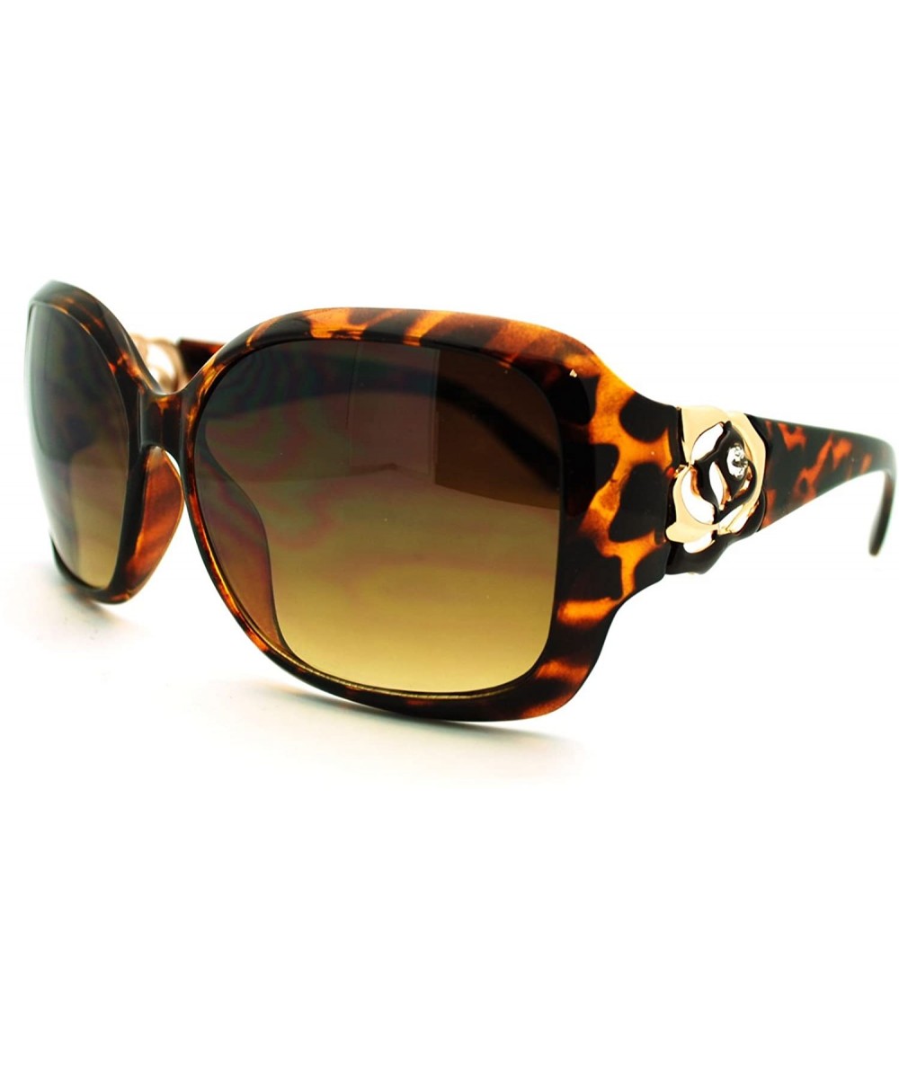 Square Rose Rhinestone Design Womens Oversized Square Sunglasses - Tortoise - C8186LYAG45 $18.77