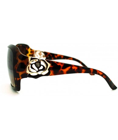 Square Rose Rhinestone Design Womens Oversized Square Sunglasses - Tortoise - C8186LYAG45 $18.77