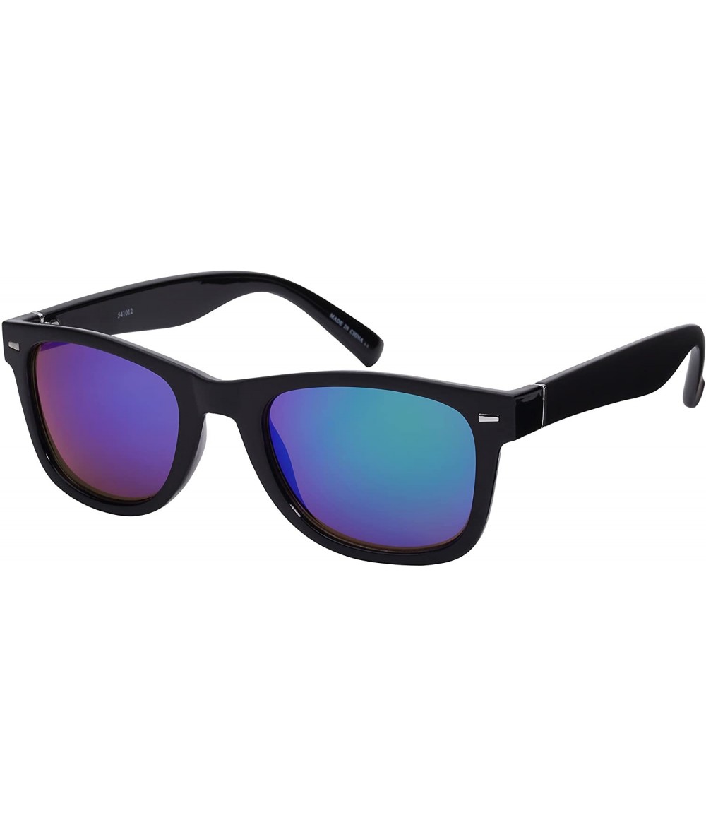 Sport Two-Tone Horned Rim Sunglasses with Color Mirrored Lens 541012TT-REV - Matte Black - C512DG7J8K3 $18.77