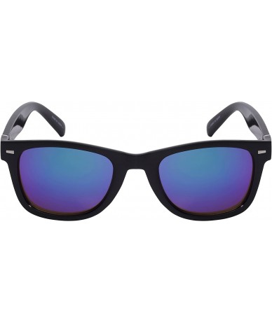 Sport Two-Tone Horned Rim Sunglasses with Color Mirrored Lens 541012TT-REV - Matte Black - C512DG7J8K3 $18.77