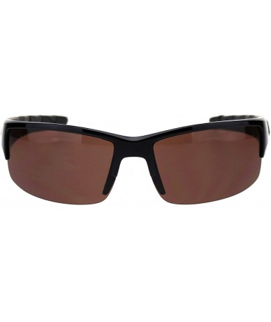 Wrap Sunglasses Mens Half Rim Wrap Around Bikers Skull Design UV 400 - Shiny Black (Brown) - CY18Z566099 $21.55