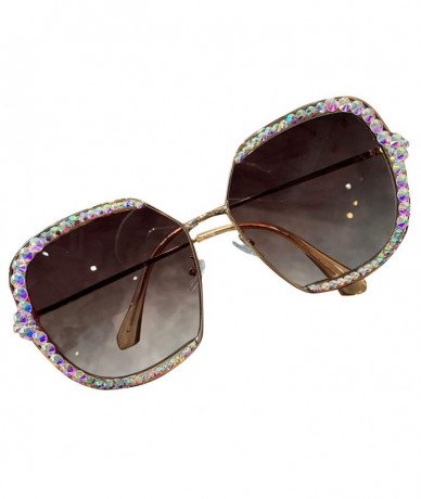 Square Fashion Sunglasses Rhinestone Oversize Glasses - CE18YETM2NQ $21.64